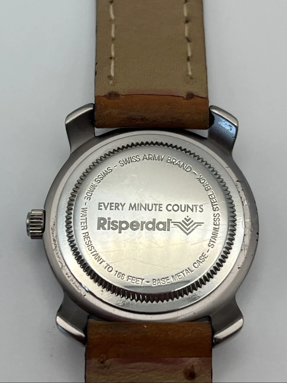 Swiss Army Stainless Steel Watch with Tan Leather Strap
